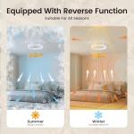 Ceiling Fans with Lights and Remote, 20 Inch White Low Profile Flush Mount Ceiling Fans with 3000-6000K Dimmable and 6 Wind Speeds, Modern Style with APP for Bedroom