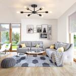 Lomoky 6-Lights Semi Flush Mount Ceiling Light, Matte Black Close to Ceiling Lighting with E26 Base, Modern Sputnik Light Fixtures for Kitchen Dining Room Bedroom Living Room