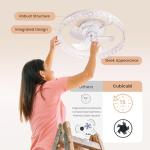 Ceiling Fans with Lights and Remote, 20 Inch White Low Profile Flush Mount Ceiling Fans with 3000-6000K Dimmable and 6 Wind Speeds, Modern Style with APP for Bedroom