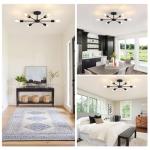 Lomoky 6-Lights Semi Flush Mount Ceiling Light, Matte Black Close to Ceiling Lighting with E26 Base, Modern Sputnik Light Fixtures for Kitchen Dining Room Bedroom Living Room