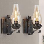 Wall Sconces Sets of 2, Oil Rubbed Bronze Hardwired Wall Sconce Indoor, Retro Rustic Wall Lamps with Amber Glass,Vintage Bedside Sconces Wall Lighting for Living Room Bathroom