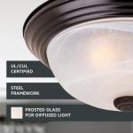 DESIGNERS FOUNTAIN Reedley 3-Lights Flush Mount Ceiling Light, 15 Inch Lighting Fixture for Kitchen, Bedroom, Bathroom, and Hallway, White Alabaster Glass, Oil Rubbed Bronze, 1257L-ORB-AL