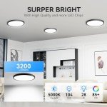 WKONCLDY 6Pack 3200lm LED Flush Mount Ceiling Light, Super Slim 12 inch LED Ceiling Light, 5000K LED Ceiling Light for Bedroom, Living Room, Dining Room (Black, Six Pack)