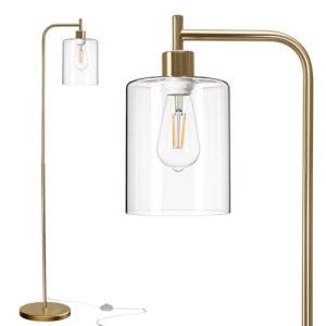 addlon Floor Lamps for Living Room Bright Lighting with Glass lampshade, Modern Bright Floor Lamp with LED Bulbs Industrial Standing lamp for beroom, Tall Pole Lamps Office - Brass Gold