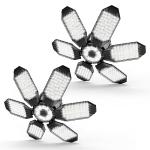 POLARPRA Garage Lights - 2Pack Super Bright 32000LM LED Garage Ceiling Light 6500K LED Shop Light w/ 6 Deformable Panels Screw in E26/E27 Socket Light Bulbs for Workshop Storage Warehouse Attic