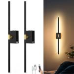 Battery Operated Wall Sconces Set of 2: 10000mAh Rechargeable Wall Lights with Remote Control, 360° Rotate Wireless Wall Scone Decor for TV/Mirror Bedroom Living Room, 31.5 Inch, Black