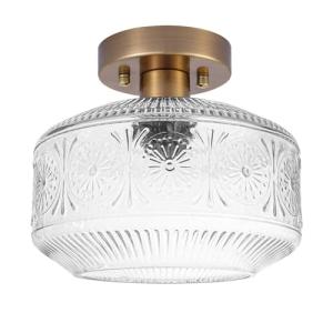 DSMJFU Semi Flush Mount Ceiling Light, Vintage Small Ceiling Light Fixture, Thickened Glass Hallway Lighting Fixture, Brass Kitchen Ceiling Mount Light for Entry Way, Bedroom, Bathroom, Porch