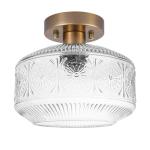 DSMJFU Semi Flush Mount Ceiling Light, Vintage Small Ceiling Light Fixture, Thickened Glass Hallway Lighting Fixture, Brass Kitchen Ceiling Mount Light for Entry Way, Bedroom, Bathroom, Porch
