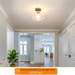 DSMJFU Semi Flush Mount Ceiling Light, Vintage Small Ceiling Light Fixture, Thickened Glass Hallway Lighting Fixture, Brass Kitchen Ceiling Mount Light for Entry Way, Bedroom, Bathroom, Porch