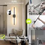 Battery Operated Wall Sconces Set of 2: 10000mAh Rechargeable Wall Lights with Remote Control, 360° Rotate Wireless Wall Scone Decor for TV/Mirror Bedroom Living Room, 31.5 Inch, Black