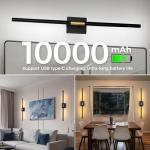 Battery Operated Wall Sconces Set of 2: 10000mAh Rechargeable Wall Lights with Remote Control, 360° Rotate Wireless Wall Scone Decor for TV/Mirror Bedroom Living Room, 31.5 Inch, Black