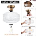 DSMJFU Semi Flush Mount Ceiling Light, Vintage Small Ceiling Light Fixture, Thickened Glass Hallway Lighting Fixture, Brass Kitchen Ceiling Mount Light for Entry Way, Bedroom, Bathroom, Porch