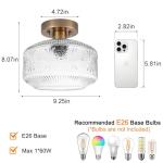 DSMJFU Semi Flush Mount Ceiling Light, Vintage Small Ceiling Light Fixture, Thickened Glass Hallway Lighting Fixture, Brass Kitchen Ceiling Mount Light for Entry Way, Bedroom, Bathroom, Porch