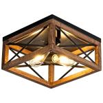 Rpzloila Flush Mount Ceiling Light Fixture for Kitchen Hallway, 2-Light Close to Ceiling Light with Black Metal and Wood Design, Rustic Farmhouse Ceiling (Bulb not Included)