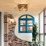 Rpzloila Flush Mount Ceiling Light Fixture for Kitchen Hallway, 2-Light Close to Ceiling Light with Black Metal and Wood Design, Rustic Farmhouse Ceiling (Bulb not Included)