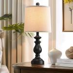 PARTPHONER Traditional Table Lamp Set of 2, Rustic Farmhouse Table Lamps for Living Room Bedroom, 22" Bedside Desk Lamps Vintage Nightstand Lamps with Linen Shades, Black