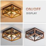 Rpzloila Flush Mount Ceiling Light Fixture for Kitchen Hallway, 2-Light Close to Ceiling Light with Black Metal and Wood Design, Rustic Farmhouse Ceiling (Bulb not Included)