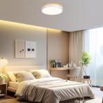 Dimmable Modern Wood Ceiling Light, White LED 5CCT 2700K-6000K Flush Mount Ceiling Lighting Fixture, Round Light Fixtures for Kitchen Entryway Hallway Bedroom Laundry Room-11.8in