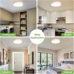 Dimmable Modern Wood Ceiling Light, White LED 5CCT 2700K-6000K Flush Mount Ceiling Lighting Fixture, Round Light Fixtures for Kitchen Entryway Hallway Bedroom Laundry Room-11.8in