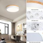 Dimmable Modern Wood Ceiling Light, White LED 5CCT 2700K-6000K Flush Mount Ceiling Lighting Fixture, Round Light Fixtures for Kitchen Entryway Hallway Bedroom Laundry Room-11.8in
