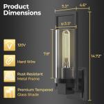 CINOTON Black Wall Sconces Set of 2, 15" Matte Black Wall Mounted Lamp, Hardwired Wall Sconces Vintage Vanity Light Fixtures with Clear Glass, Wall Lights for Living Room, Hallway, Bedroom, Bathroom