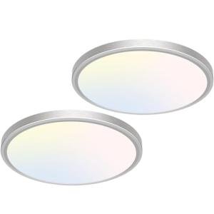 libtit 12 inch Flush Mount LED Ceiling Light Fixture, 3000K 4000K 6500K Adjustable, 28W 3200lm Brushed Nickel Satin Round Ceiling Lamp for Bathroom Hallway Kitchen Bedroom, 2 Pack