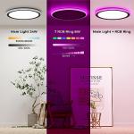 BLNAN RGB Led Flush Mount Ceiling Light with Remote Control, 13Inch 24W 2400LM 3000K-6500K Dimmable Color Changing Wired Light Fixture, Colorful for Bedroom Kids Room Party Festival, Black