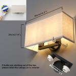 Yosoan Linen Boho Wall Sconce Stairwell Fixture Light, 2-Light Indoor Hardwired Vanity Dual Vintage Industrial Bedside Sconce Wall Mount Lighting Square Fabric Shade for Hallway Kitchen Living Room