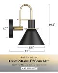 Modern 1 Light Bathroom Vanity Light Fixture, HWH Industrial Wall Sconce Lamp for Indoor Outdoor, Black Gold Finish Wall Light for Bedroom, Kitchen Sink, Above Mirror, 5HZG56B BK+BG