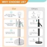 Brushed Nickel Floor Lamp for Living Room, Adjustable Height Standing Lamp with Metal Base, 3-Way Dimmable Tall Pole Light with White Linen Shade for Bedroom, Pull Chain Switch, 6W LED Bulb Included