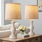 Seealle Farmhouse Table Lamps Set of 2 - Rustic Bedroom Lamps for Living Room, 22" Boho Bedside Lamp for Night Stands End Table Office Desk Lamp Nightstand Clearance Decorating with Linen Shades
