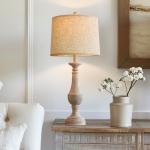 PoKat 27.25'' Table Lamp for Living Room with 2 USB Ports - Bedside Lamps for Night Stands, Farmhosue Nightstand Light Lamp, Mid Century Tall Lamp for Bedroom, Living Room, End Table, Distressed White