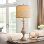 PoKat 27.25'' Table Lamp for Living Room with 2 USB Ports - Bedside Lamps for Night Stands, Farmhosue Nightstand Light Lamp, Mid Century Tall Lamp for Bedroom, Living Room, End Table, Distressed White