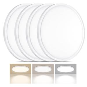 4 Pack LED Flush Mount Ceiling Light, 24W Ultra Thin Round White 3000k/4000k/6500k 3 Color Temperatures Adjusted 12 Inch Modern Ceiling Lights for Bedroom Bathroom Kitchen (4)