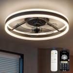 CubiCubi Modern Ceiling Fans, 20 Inch Black Ceiling Fan with Lights and Remote Control, APP, LED Fandelier with 3CCT and 6 Wind Speeds, Low Profile Ceiling Fans with Lights for Bedroom, Office