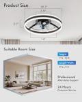CubiCubi Modern Ceiling Fans, 20 Inch Black Ceiling Fan with Lights and Remote Control, APP, LED Fandelier with 3CCT and 6 Wind Speeds, Low Profile Ceiling Fans with Lights for Bedroom, Office