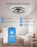 CubiCubi Modern Ceiling Fans, 20 Inch Black Ceiling Fan with Lights and Remote Control, APP, LED Fandelier with 3CCT and 6 Wind Speeds, Low Profile Ceiling Fans with Lights for Bedroom, Office