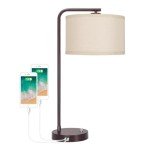Side Table Lamp with Dual USB Ports, Dimmable Bedside Lamp Modern Nightstand Lamp Desk Reading Lamp with Linen Lampshade for Bedroom, Living Room, Study Room, Office, 9W 3000K LED Bulb Included