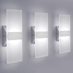 LED Wall Sconce Modern Wall Light Lamps 12W Cool White 6000K Up and Down Indoor Acrylic Lighting Fixture for Living Room Bedroom Hallway Conservatory Home Room Decor Not Dimmable No Plug(3 Pack)