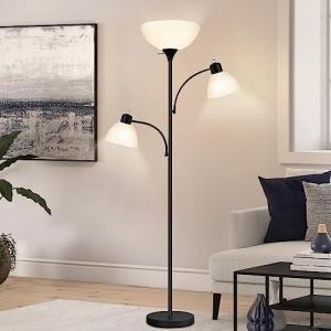 Luvkczc Floor Lamps for Living Room, 72" Tall Torchiere Floor Lamp with 8W Adjustable Reading Lights, Industrial Lamps for Living Room, Bedroom, Office, Black Tree Floor Lamp, 3 Bulbs Included