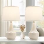 GyroVu Table Lamp Set of 2, 18.63” Ceramic Table Lamp Classic Beside Lamps Nightstand Lamp Modern Lamp for Living Room, Bedroom & Office Rocker Swtich Cream-LED Bulbs Included