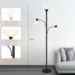 Luvkczc Floor Lamps for Living Room, 72" Tall Torchiere Floor Lamp with 8W Adjustable Reading Lights, Industrial Lamps for Living Room, Bedroom, Office, Black Tree Floor Lamp, 3 Bulbs Included
