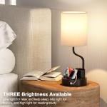 Bedside Table Lamps for Bedroom Set of 2 - Nightstand Light with AC Outlet and USB A & C for Charging, 3 Color Temperatures, Study Desk Lamp with Pen Holder & Phone Stand for Living Room/Dorm/Office