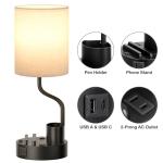 Bedside Table Lamps for Bedroom Set of 2 - Nightstand Light with AC Outlet and USB A & C for Charging, 3 Color Temperatures, Study Desk Lamp with Pen Holder & Phone Stand for Living Room/Dorm/Office