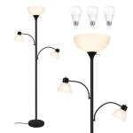Luvkczc Floor Lamps for Living Room, 72" Tall Torchiere Floor Lamp with 8W Adjustable Reading Lights, Industrial Lamps for Living Room, Bedroom, Office, Black Tree Floor Lamp, 3 Bulbs Included
