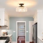 Daunton Semi Flush Mount Ceiling Light Fixture, Vintage Matte Black 3-Light Fixture with Etched Crystal Glass Shade for Kitchen,Hallway, Entryway, Bedroom (No E12 Bulbs Included)