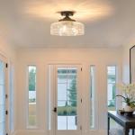 Daunton Semi Flush Mount Ceiling Light Fixture, Vintage Matte Black 3-Light Fixture with Etched Crystal Glass Shade for Kitchen,Hallway, Entryway, Bedroom (No E12 Bulbs Included)
