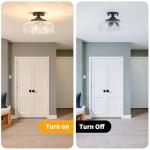 Daunton Semi Flush Mount Ceiling Light Fixture, Vintage Matte Black 3-Light Fixture with Etched Crystal Glass Shade for Kitchen,Hallway, Entryway, Bedroom (No E12 Bulbs Included)