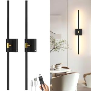 iThird Battery Operated Wall Sconce Set of 2: Rechargeable Wall Lights Wireless Sconces with Touch and Remote, 360° Rotate Magnetic Wall Scone Lighting Decor for Bedroom Living Room Hallway, 31.7Inch
