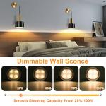 VerRon Set of 2 Battery Operated Wall Sconces, Wireless Wall Lights with Remote, Black & Gold Dimmable Wall Lamps with 3000K/4000K/6000K LED Bulbs, Modern Sconces for Bedroom Living Room Hallway